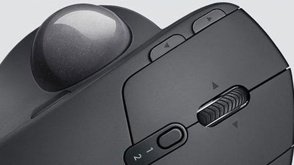 Ergonomic trackball mouse on a desk setup for comfortable computer use