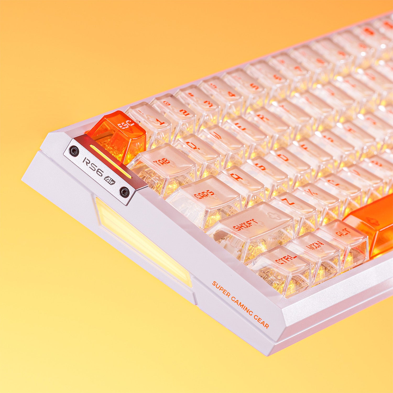ATK RS6 Air Esports keyboard with translucent keycaps and orange ESC key