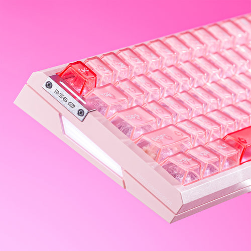 ATK RS6 Air Esports keyboard with frosted translucent pink keycaps and a pink mecha-style ABS case.
