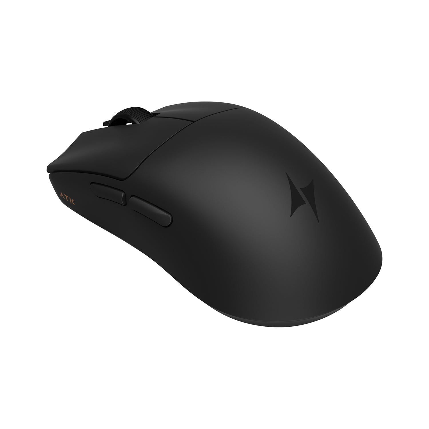 Black ATK Blazing Sky F1 V2 Series wireless esports mouse with textured scroll wheel and ATK logo.