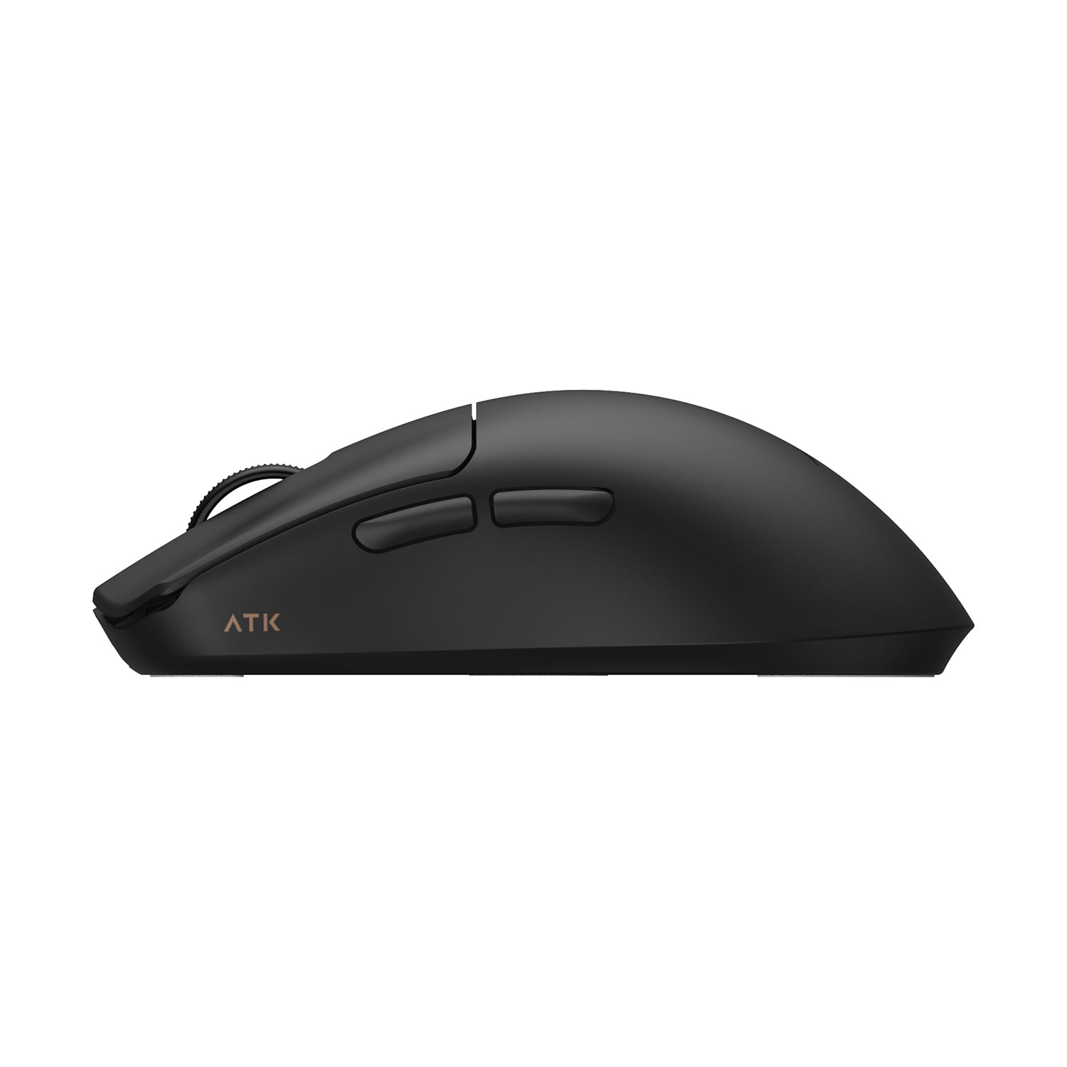 ATK Blazing Sky F1 V2 Series wireless esports mouse, black, with textured scroll wheel and side buttons.