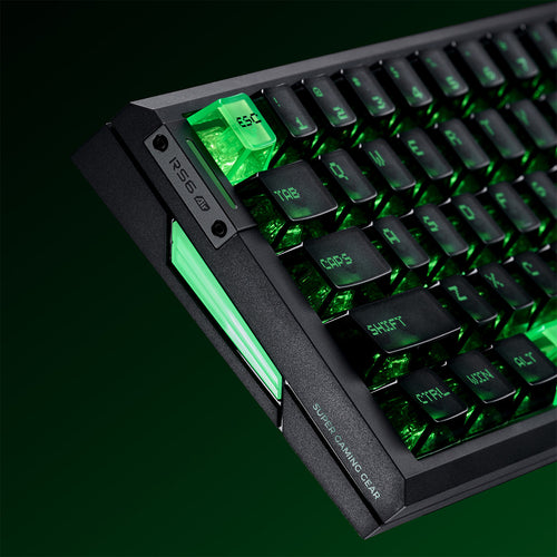 ATK RS6 Air Esports mechanical keyboard with green backlighting and frosted translucent keycaps.