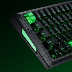 ATK RS6 Air Esports keyboard with green backlighting and translucent keycaps. Features 'ESC' key and 'RS6 AIR' branding.
