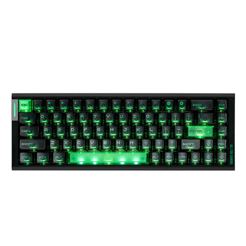 ATK RS6 Air Esports 65% keyboard with frosted translucent Cherry profile PC keycaps and green backlighting.