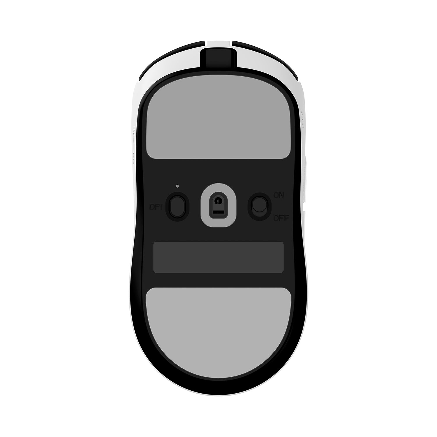 ATK Dragonfly A9 lightweight wireless mouse underside with DPI and ON/OFF buttons