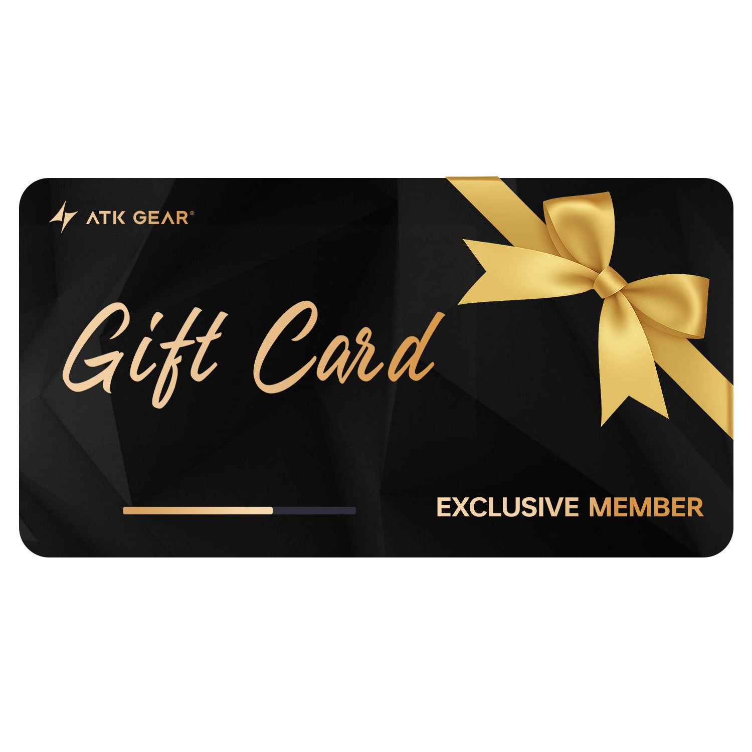 ATK GEAR gift card with gold ribbon and 'Exclusive Member' text