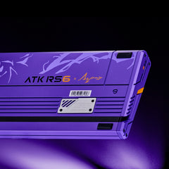 ATK RS6 x Aspas purple aluminum keyboard with abstract graphics and orange accents.