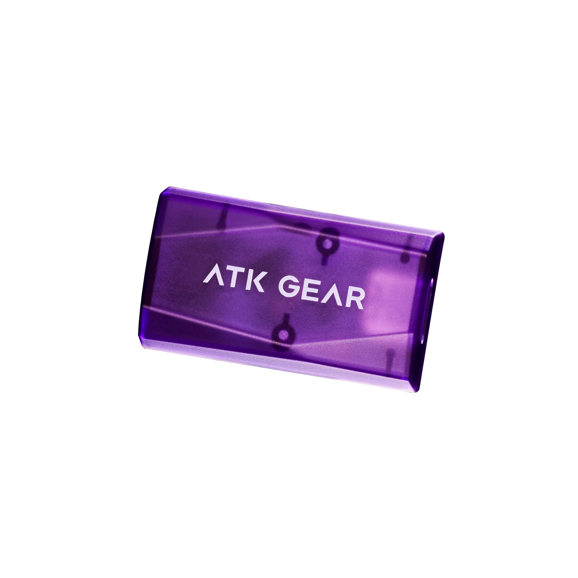 ATK GEM 8K Wireless Dongle in translucent purple with "ATK GEAR" logo.