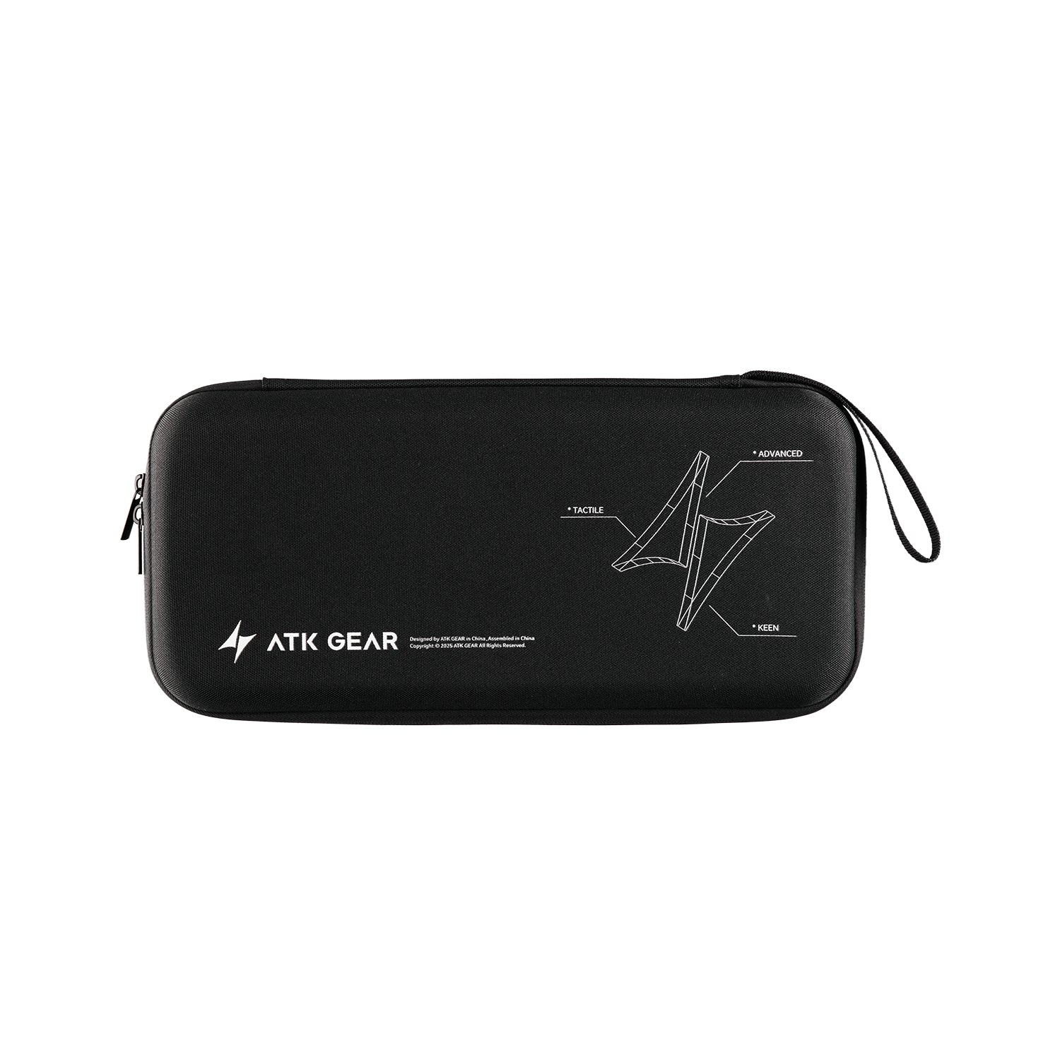 Black ATK Gear hard shell keyboard case with diagrams for Tactile, Advanced, and Keen features.