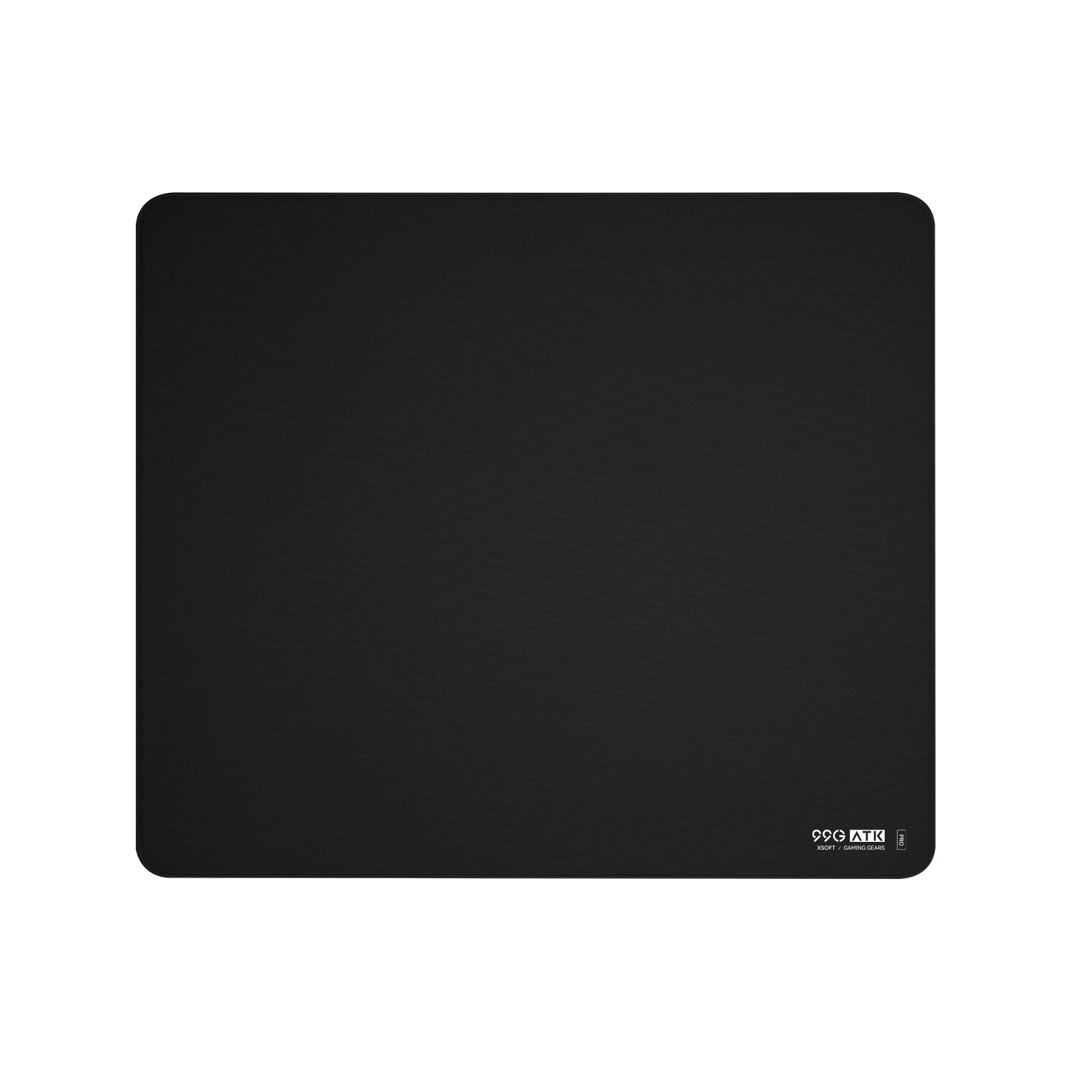 Black 99G ATK XSOFT gaming mousepad with stitched edges.