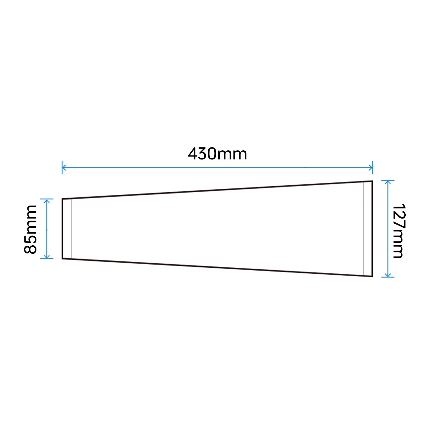 ATK eSports Arm Sleeve dimensions: 430mm length, 85mm at one end, 127mm at the other.