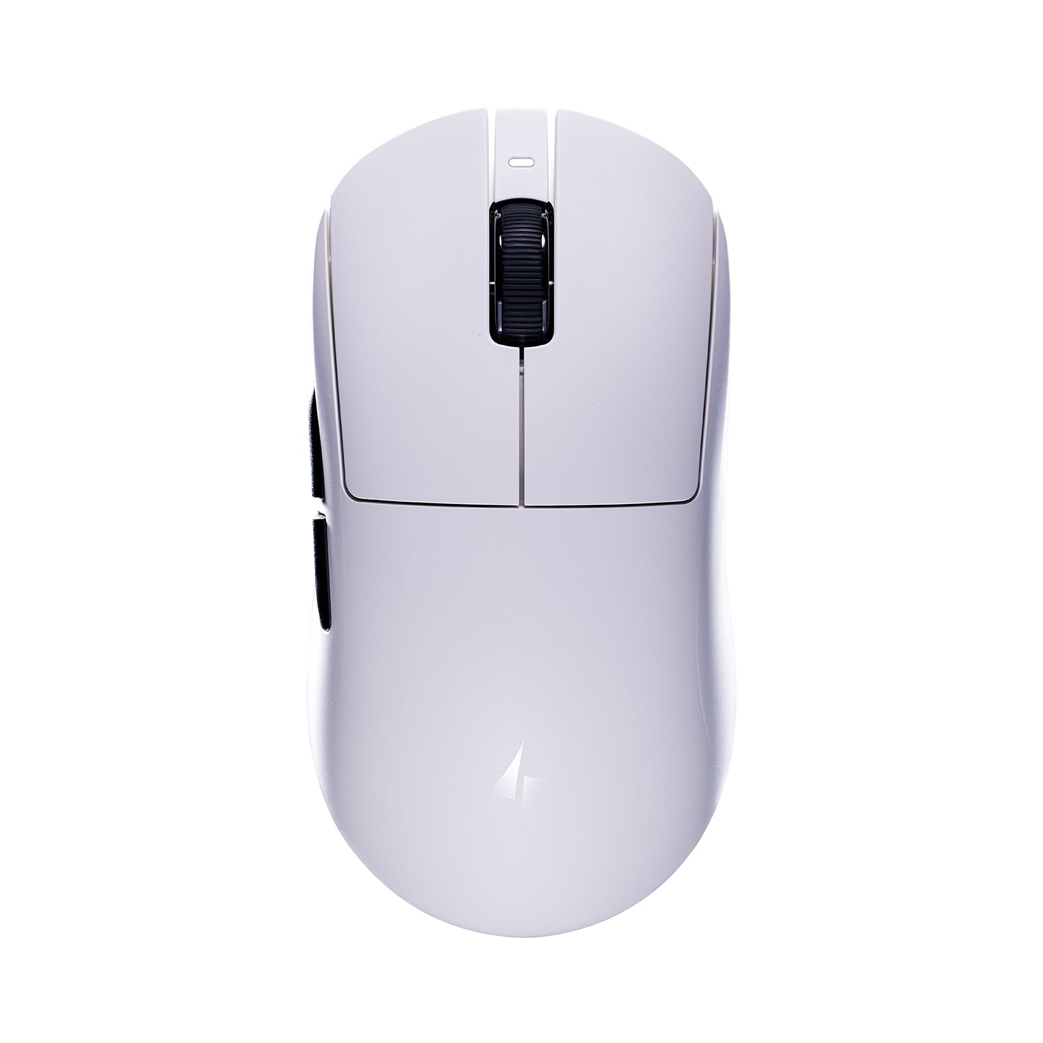 ATK Dragonfly A9 lightweight wireless gaming mouse, white with matte finish, black textured scroll wheel and side buttons.