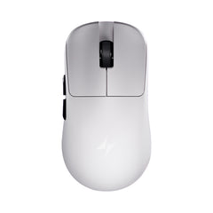 ATK Blazing Sky white duckbill wireless mouse with textured scroll wheel and lightning bolt logo.