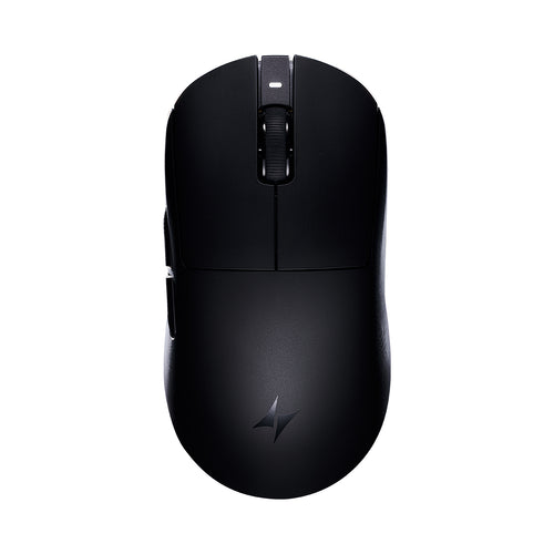 Black ATK Dragonfly A9 lightweight wireless gaming mouse with textured scroll wheel and logo