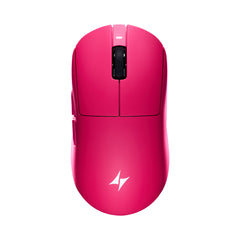 Magenta ATK Dragonfly A9 wireless gaming mouse, matte finish, black scroll wheel, side buttons, lightning logo.
