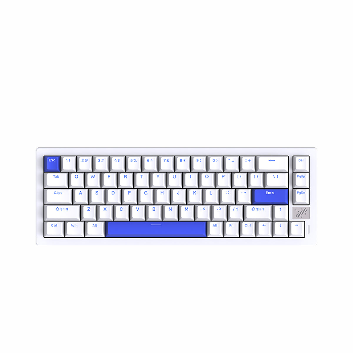 ATK 68 V2 eSports Hall Effect Keyboard: white aluminum case, blue spacebar, PBT shine-through keycaps.