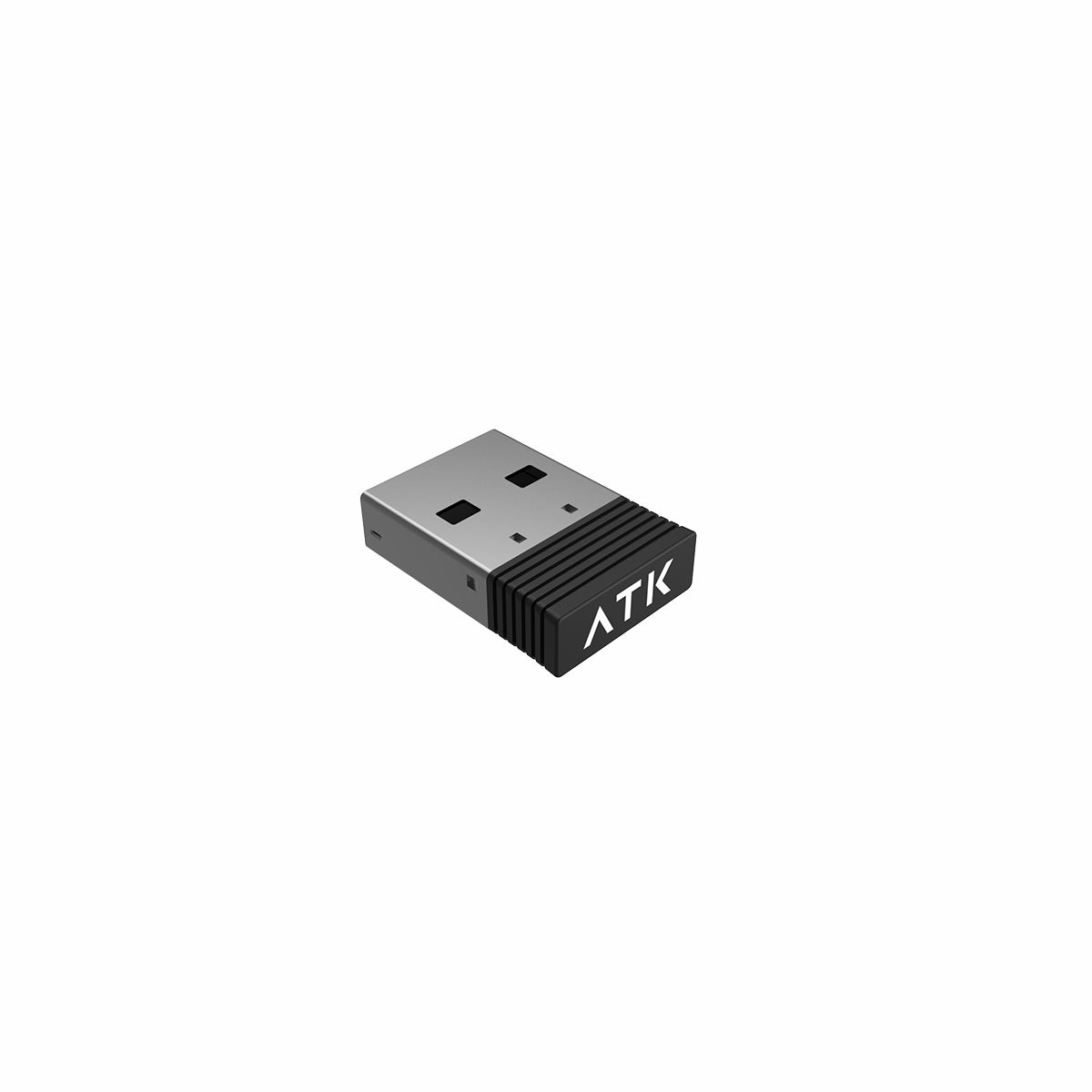 ATK Nano 8K wireless dongle with silver connector and black ribbed grip showing 'ATK' logo.