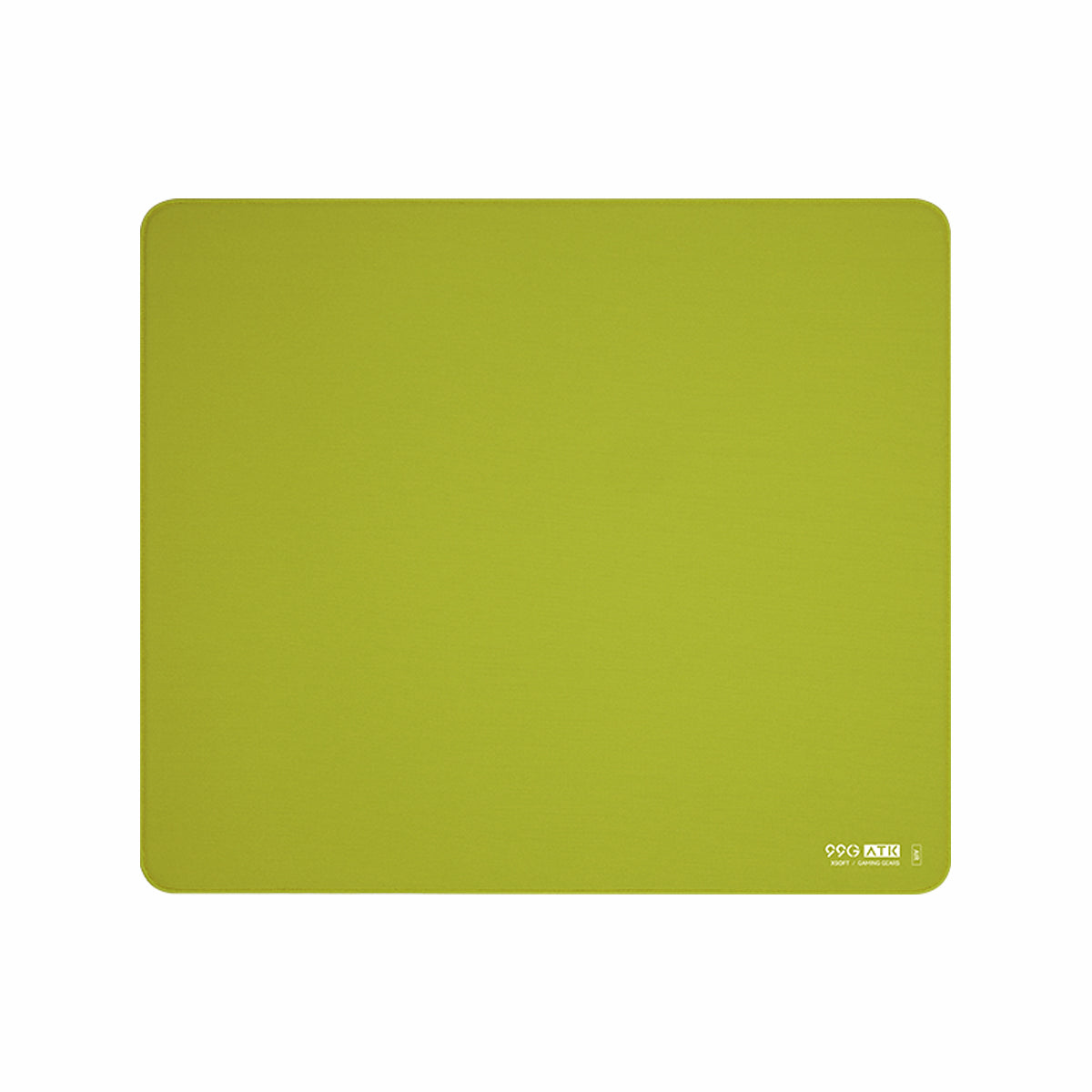ATK 99G XSoft lime green eSport gaming mousepad with rounded corners and woven texture, product appearance.