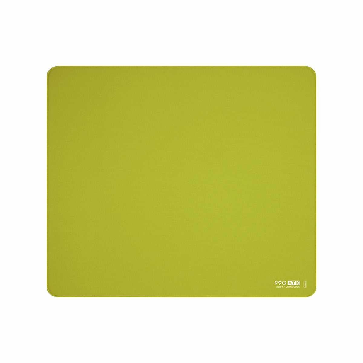 Lime green ATK 99G XSoft eSport gaming mousepad with rounded corners and woven texture. Product appearance.
