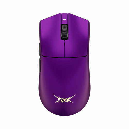 Purple ATK Blazing Sky X1 wireless mouse with golden logo and ergonomic design