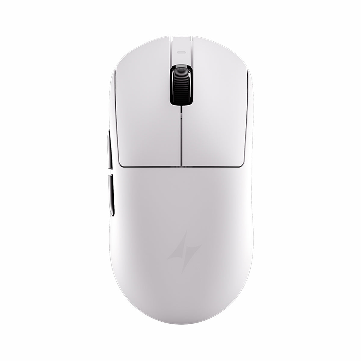 White ATK Dragonfly wireless gaming mouse with black scroll wheel and side buttons.
