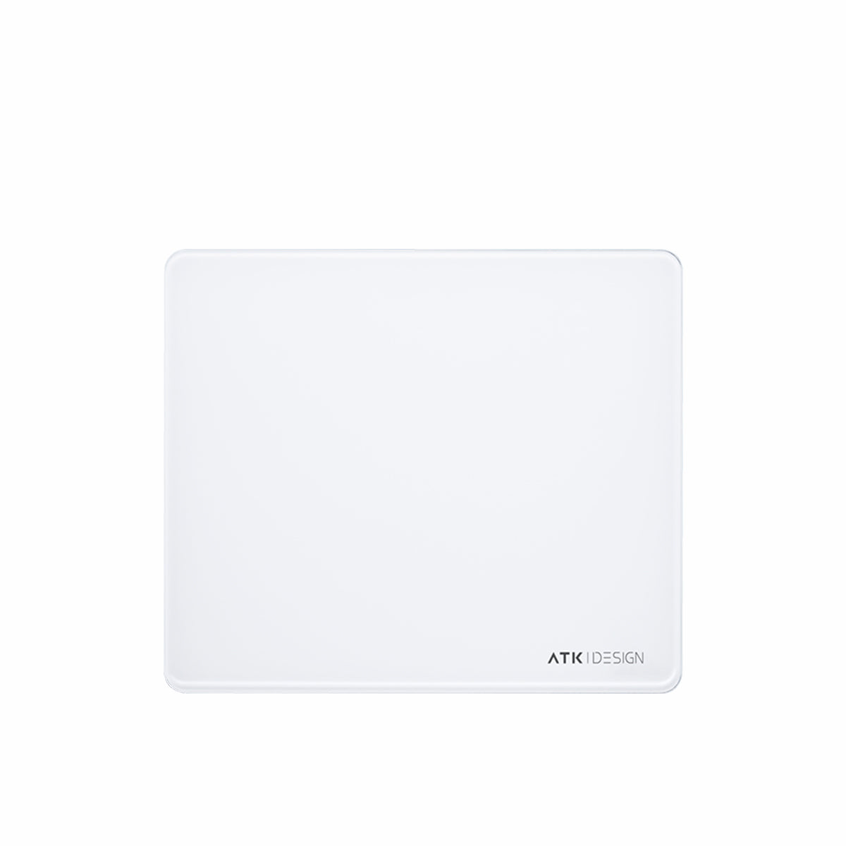 White ATK Micro-Etched Tempered Glass Gaming Mousepad with rounded corners and subtle logo.