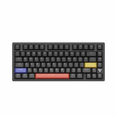 ATK VXE V75X/K wireless 75% mechanical keyboard: charcoal, white, red spacebar, blue Shift, yellow arrow, RGB.