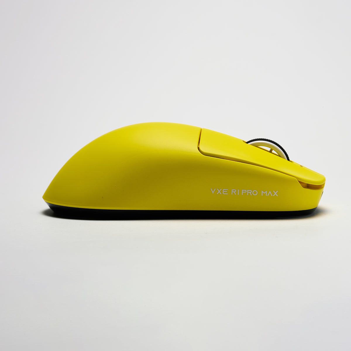 VXE R1 Pro Max wireless mouse, bright yellow with black accents, on a white background.