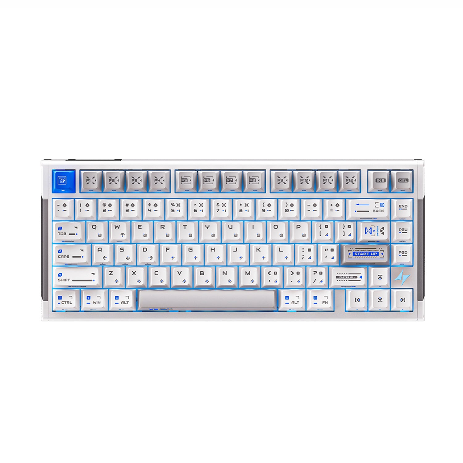 ATK RS7 V2 Aluminum Hall Effect Keyboard with translucent PC keycaps and blue accents.