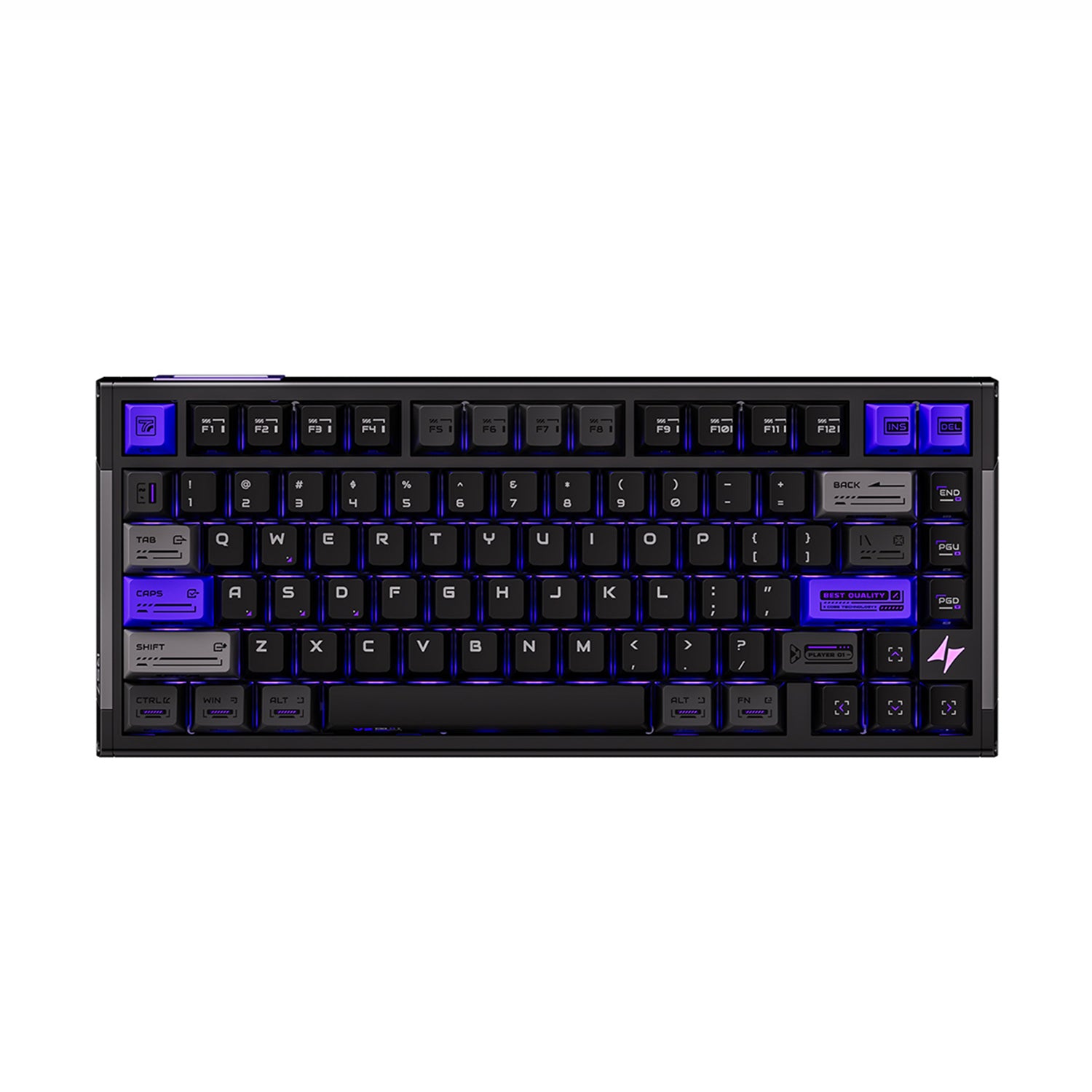 ATK RS7 V2 Aluminum Hall Effect Keyboard with translucent keycaps and purple accents.