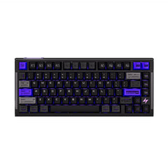 ATK RS7 V2 black 75% aluminum keyboard, translucent keycaps, purple backlighting, lightning bolt logo.