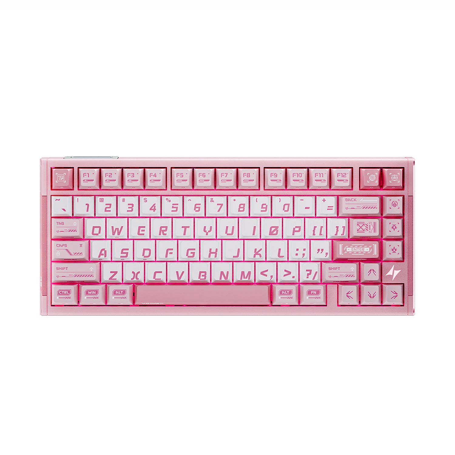 Pink ATK RS7 V2 Aluminum Hall Effect Keyboard with translucent keycaps and RGB lighting.