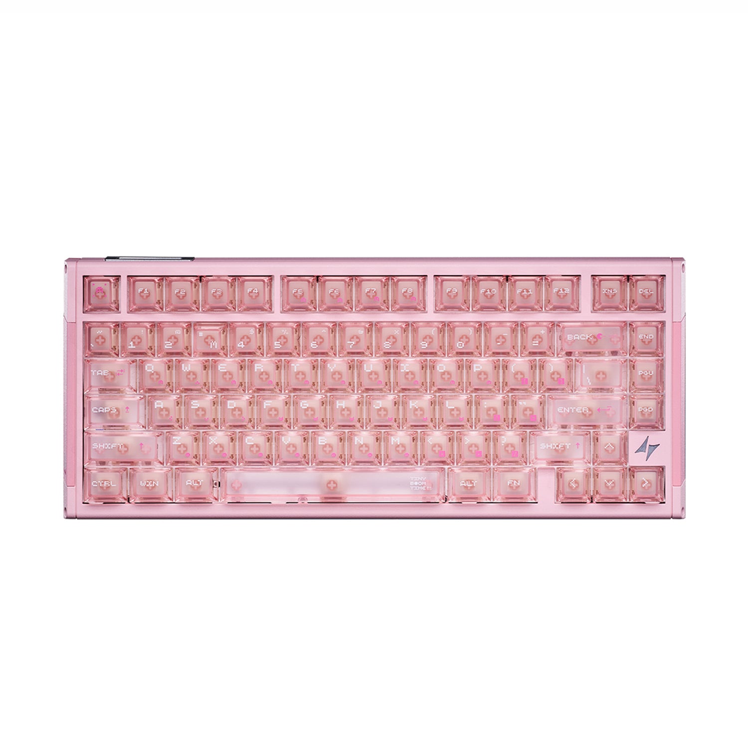 ATK RS7 V2 75% aluminum keyboard in pink with translucent Cherry profile keycaps and lightning bolt logo.