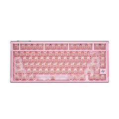 ATK RS7 V2 75% aluminum keyboard in pink with translucent Cherry profile keycaps and lightning bolt logo.