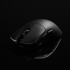ATK Blazing Sky X1 matte black wireless gaming mouse, side view, textured scroll wheel, side buttons, product page.