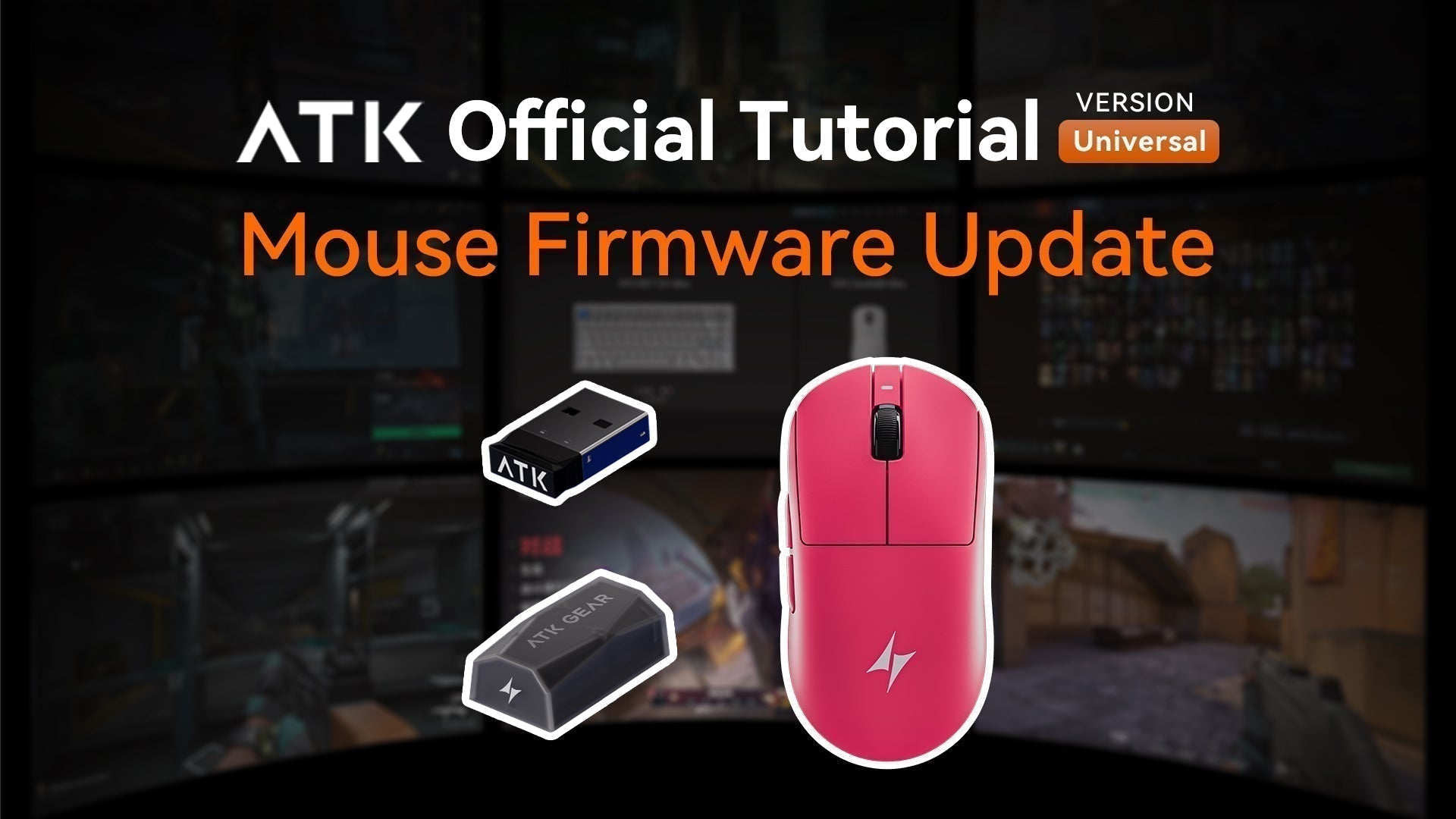 ATK Mouse Firmware Update official tutorial thumbnail showing the ATK Blazing Sky mouse, USB dongle, and adapter.