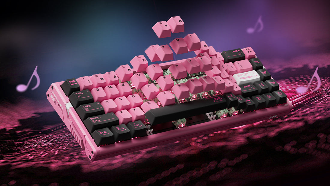Pink mechanical keyboard with hot-swappable switches and RGB lighting