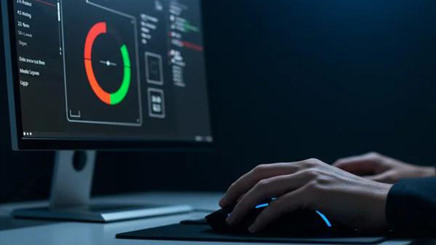 Can you train your reaction time: a gamer clicking a mouse during a specialized circular benchmark test on PC.
