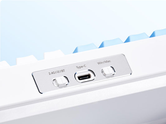 White wireless keyboard connection modes: 2.4G, Bluetooth, Type-C, Win/Mac switch