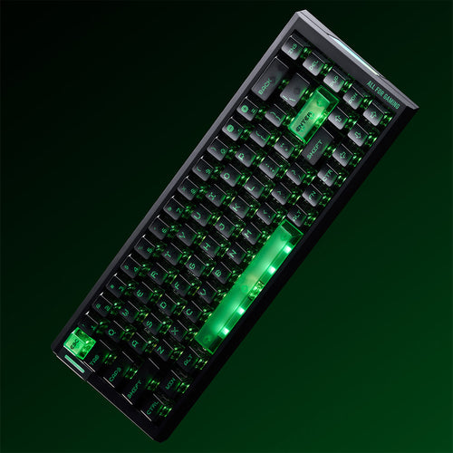 ATK RS6 Air Esports keyboard with frosted translucent keycaps and green backlighting.