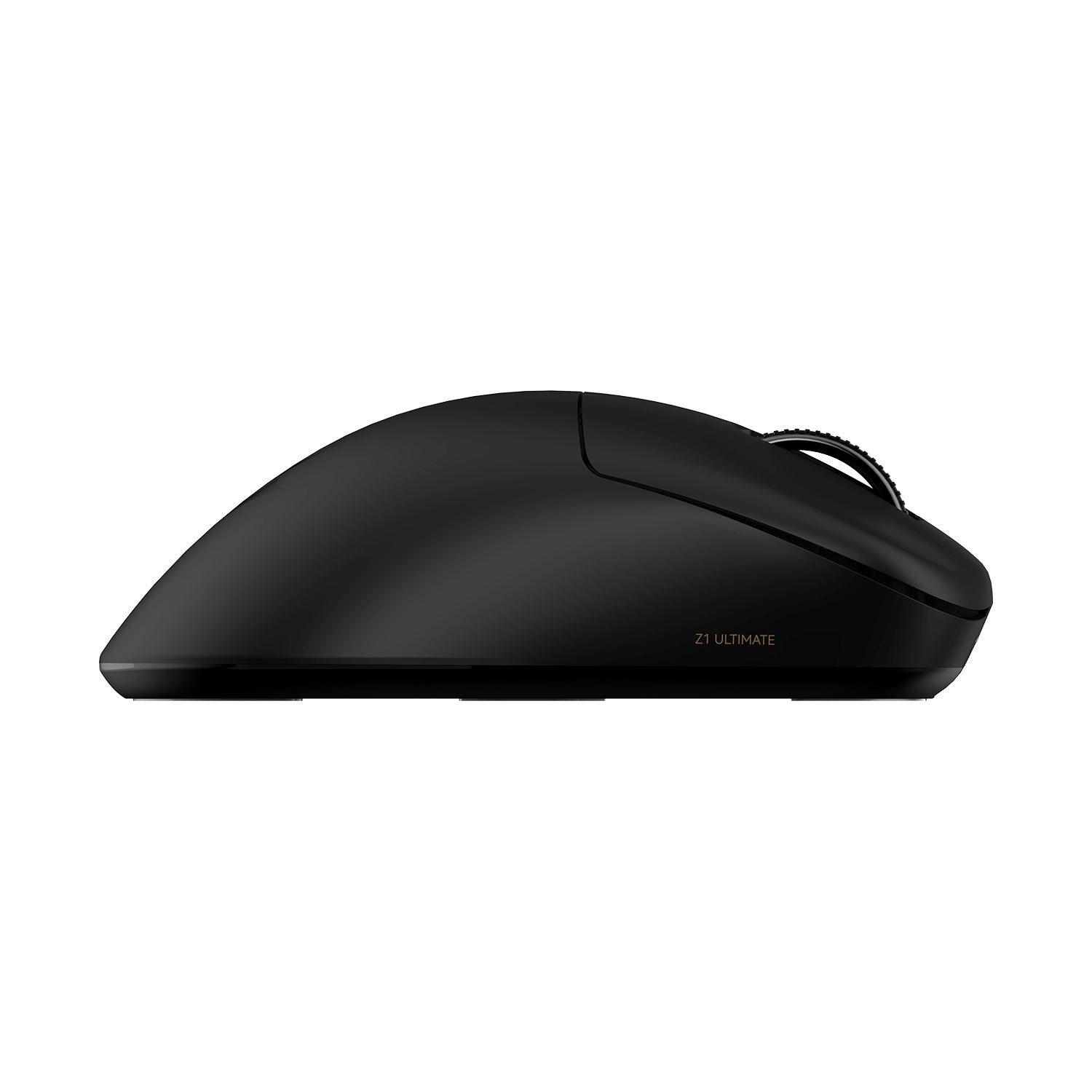 Black ATK Blazing Sky Z1 V2 wireless gaming mouse side profile with textured scroll wheel and "Z1 ULTIMATE" branding.