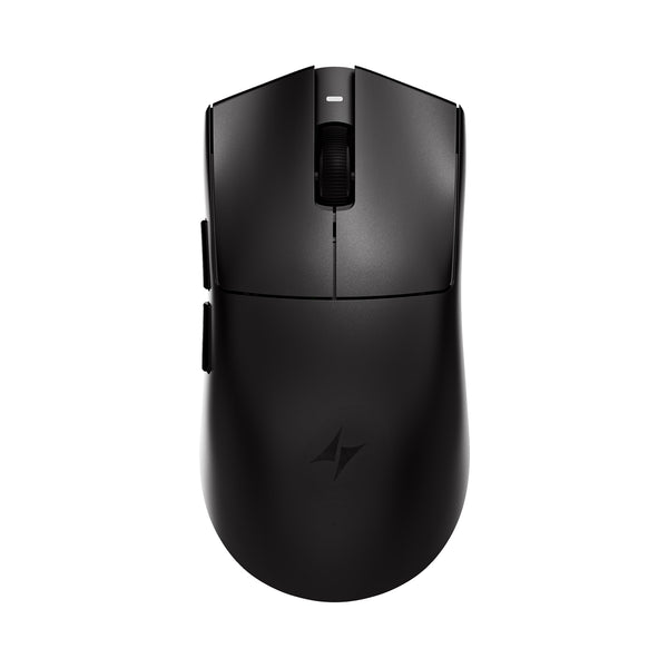 ATK Blazing Sky X1 V2 Series esports wireless mouse, black, ergonomic design with textured scroll wheel and side buttons.