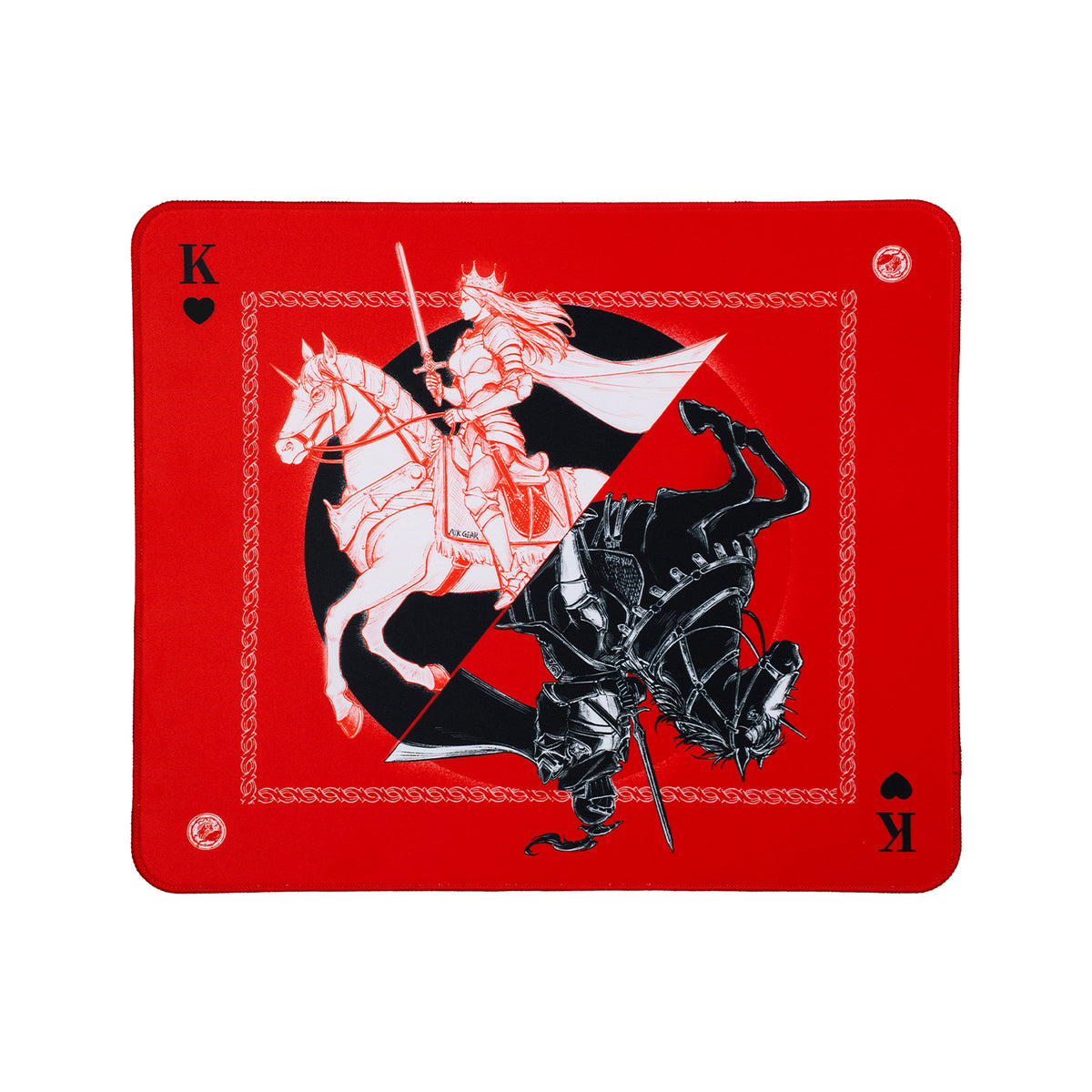 ATK Knight Zodiac Horse Limited Edition gaming mouse pad with dual knight design and playing card motif.
