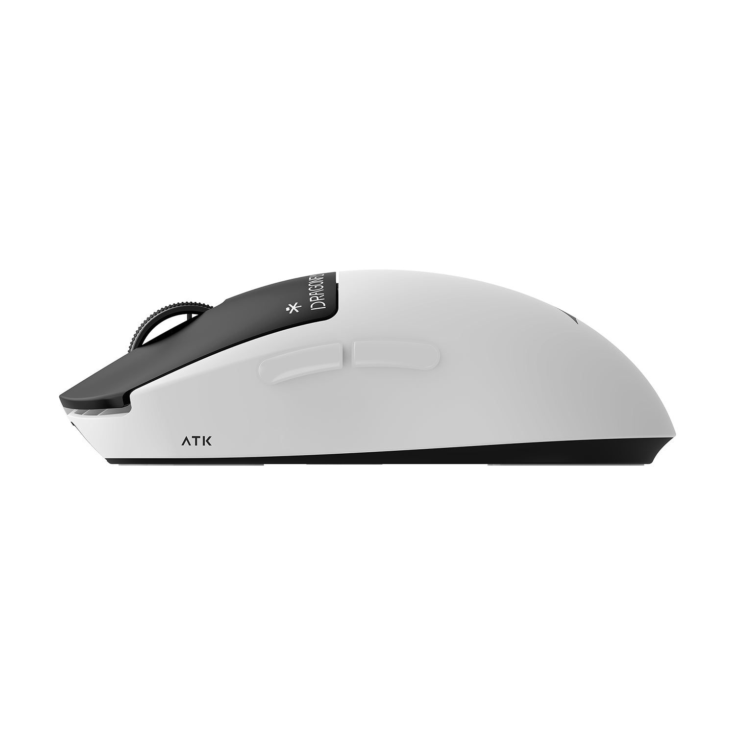 ATK Dragonfly A9 lightweight wireless mouse with black scroll wheel and side buttons, featuring 'DPI' indicator.