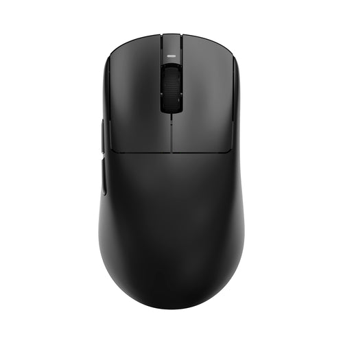VXE Dragonfly R1 Series black wireless gaming mouse, top-down view, showing scroll wheel and side buttons.