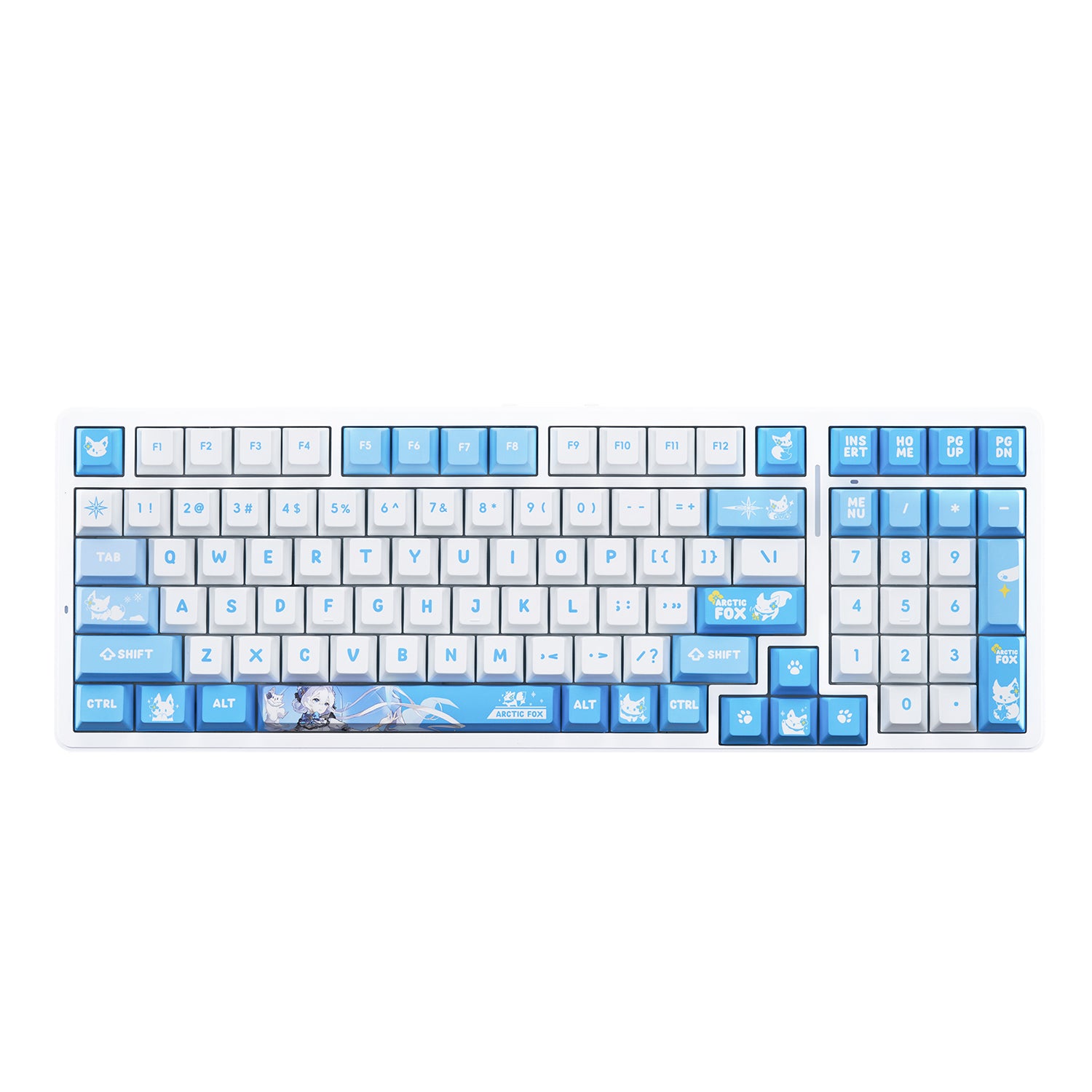ATK A98 Pro Wireless Mechanical Gaming Keyboard with blue Arctic Fox design and ARGB lighting.
