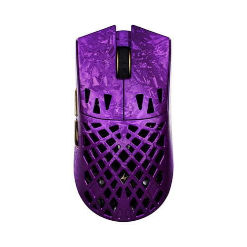 Purple ATK Blazing Sky GHOST hollow carbon fiber wireless gaming mouse with textured finish.