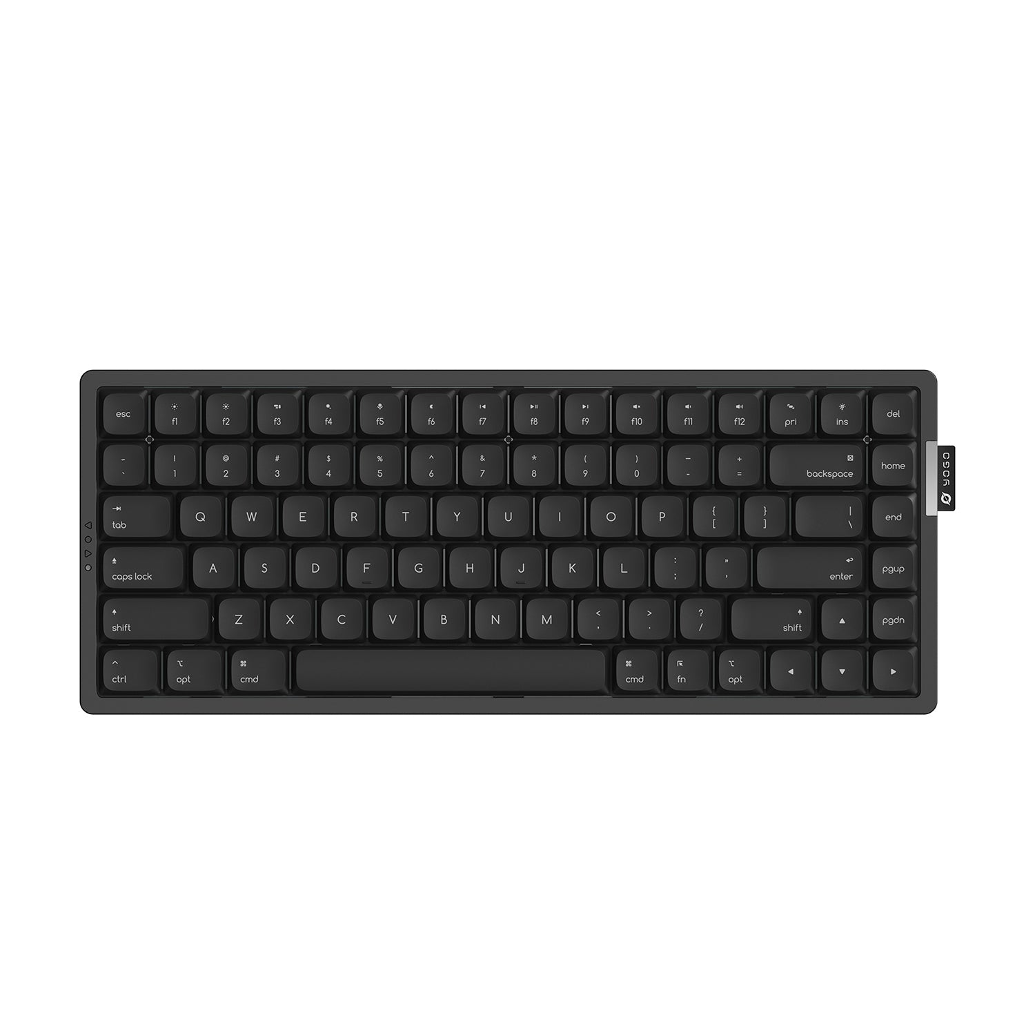 Compact black wireless keyboard with QWERTY layout and YOGE logo