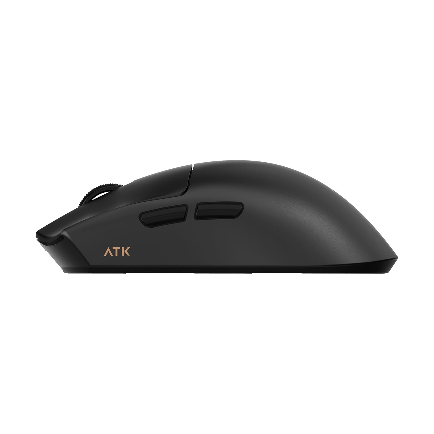 Black ATK Blazing Sky X1 V2 Series esports wireless mouse with gold logo and side buttons.