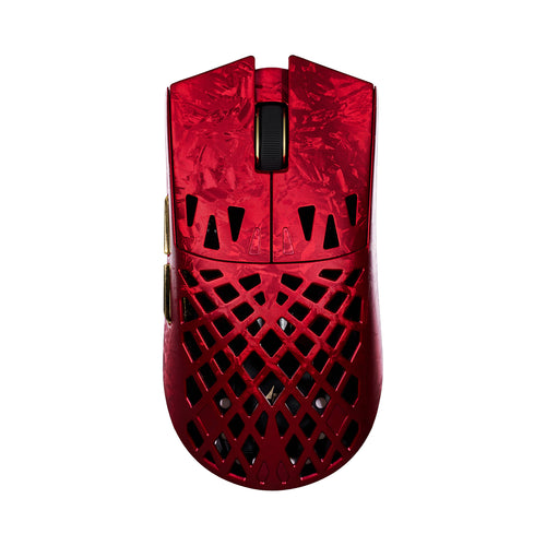 Red ATK Blazing Sky GHOST wireless gaming mouse with hollow carbon fiber design